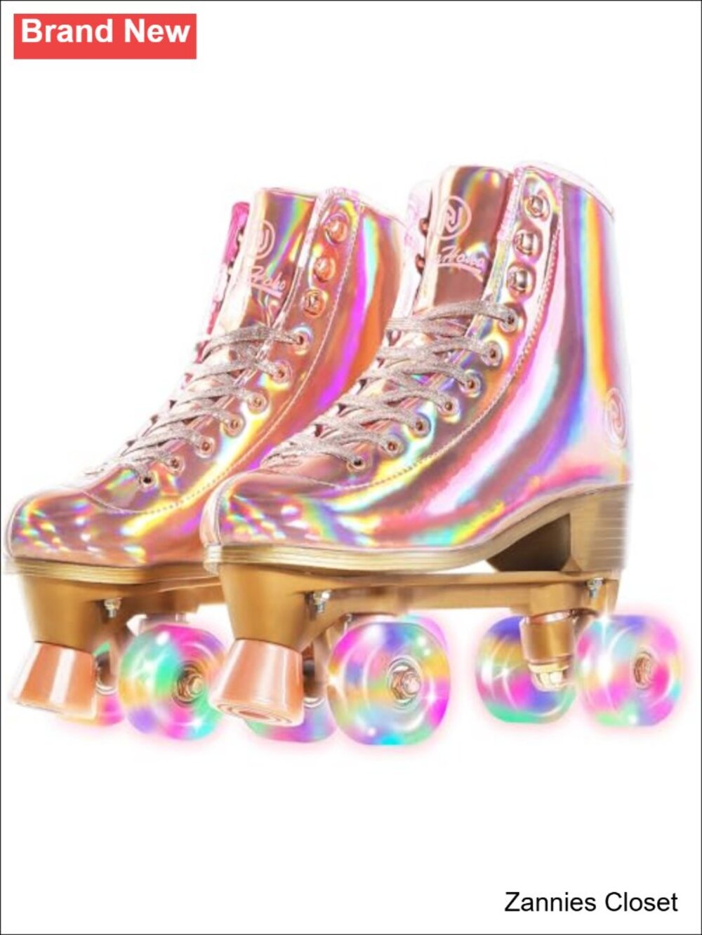 ✨ Holographic High Top Faux Leather Roller Skates Double-Row Quad Skates